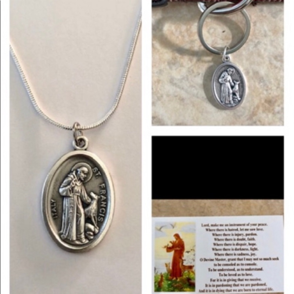St Francis medal pendant Necklace FREE PRAYER CARD